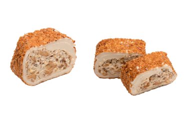 Fındıklı tatlı rulo, Türk tatlıları. Türk rahat beyaz zemin üzerinde izole. 