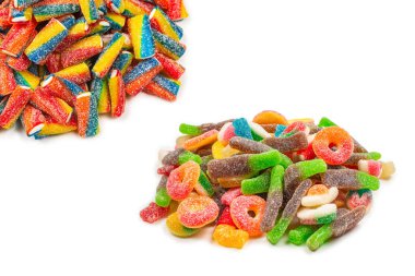 Renkli tüpler, jöleli şekerler. Üst görünüm.