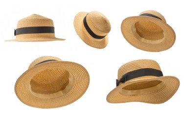 Siyah pruvalı hasır şapka beyaz arkaplanda izole. 