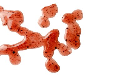 Kırmızı reçel beyaz arka planda izole edilmiş. Üst görünüm. 