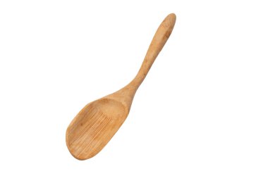 Baharatlar için ahşap spatula, beyaz arka planda izole edilmiş çay.. 