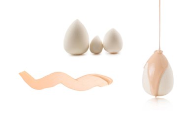 Sıvı fondöten lekesi beyaz arka planda izole edilmiş. Makyaj kremi örneğini kapat.