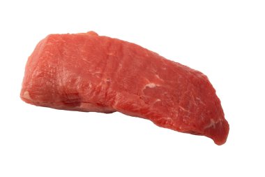 Dana eti parçaları beyaz arka planda izole edilmiş. Üst görünüm.