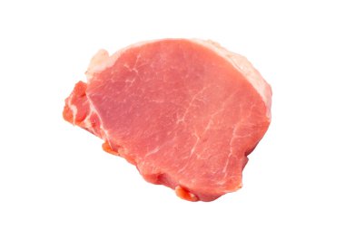 Beyaz arka planda çiğ domuz parçaları. Üst görünüm. 