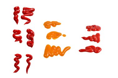 Ketçap sıçramaları beyaz arkaplanda izole edilmiş. 