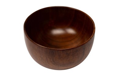 Beyaz arka planda izole edilmiş boş ahşap kase.. 