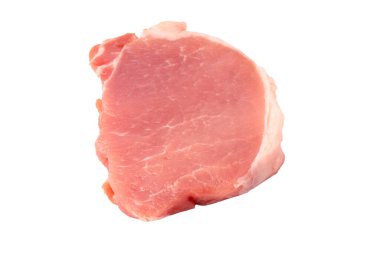 Beyaz arka planda çiğ domuz parçaları. Üst görünüm. 