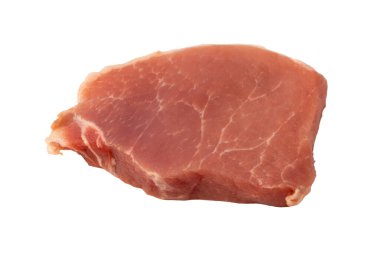 Beyaz arka planda çiğ domuz parçaları. Üst görünüm. 