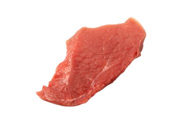 Dana eti parçaları beyaz arka planda izole edilmiş. Üst görünüm.