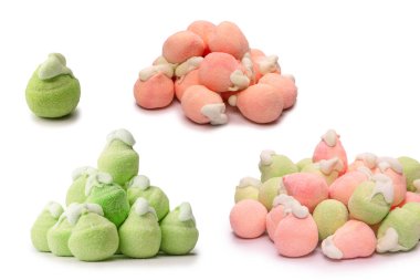 Marshmallow fruit candys isolated on a white background. 