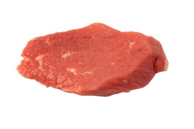 Dana eti parçaları beyaz arka planda izole edilmiş. Üst görünüm.