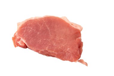 Beyaz arka planda çiğ domuz parçaları. Üst görünüm. 