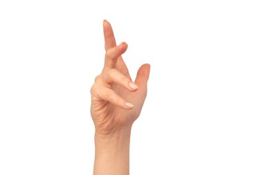 Kadın elleri beyaz bir arka planda izole edilmiş. Çıplak tırnak cilası. 