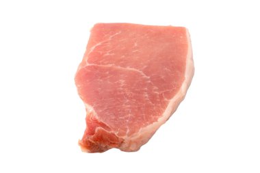 Beyaz arka planda çiğ domuz parçaları. Üst görünüm. 