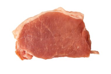 Beyaz arka planda çiğ domuz parçaları. Üst görünüm. 