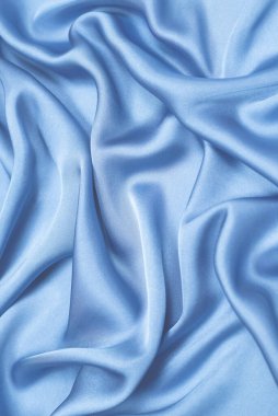 Mavi ipek ya da saten lüks kumaş. Üst görünüm.