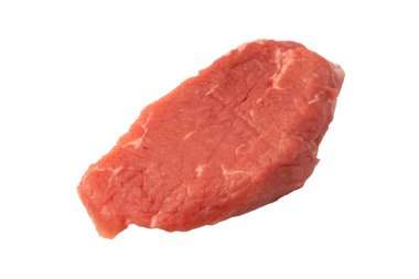 Dana eti parçaları beyaz arka planda izole edilmiş. Üst görünüm.