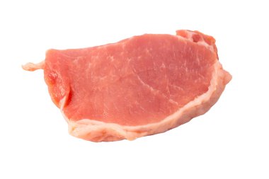 Beyaz arka planda çiğ domuz parçaları. Üst görünüm. 