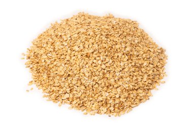 Beyaz arka planda yulaf ezmesi. Üst görünüm. 