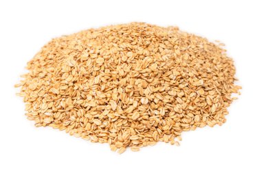 Beyaz arka planda yulaf ezmesi. Üst görünüm. 