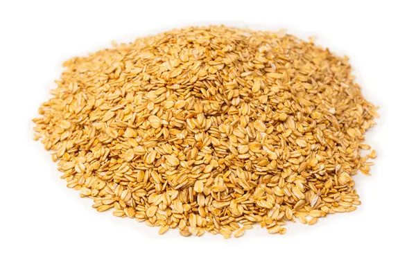 Beyaz arka planda yulaf ezmesi. Üst görünüm. 