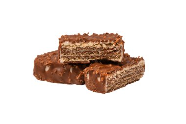 Beyaz arka planda çikolatalı hindistan cevizli gofret. Lezzetli çikolata.. 