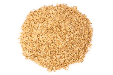 Beyaz arka planda yulaf ezmesi. Üst görünüm. 