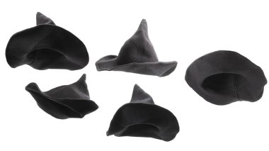 Beyaz arka planda yünlü cadı şapkası var. Cadılar Bayramı kumaşı.. 