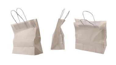 Beyaz bir arka planda izole edilmiş beyaz kağıt çanta..