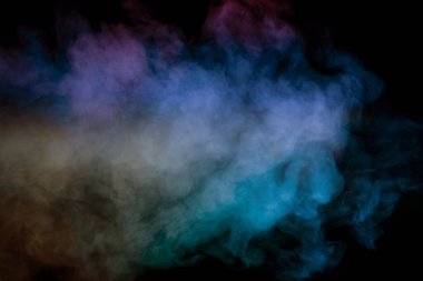 Siyah arka planda mavi ve sarı buhar. Boşluğu kopyala.