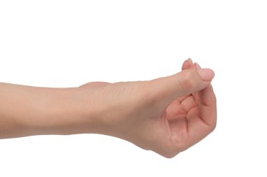 Beyaz arka planda çıplak manikürlü kadın elleri. 