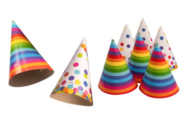 Renkli doğum günü başlığı beyaz arkaplanda izole edildi