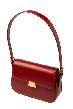 Burgundy omuz deri çanta beyaz arka planda izole. 