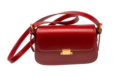 Burgundy omuz deri çanta beyaz arka planda izole. 