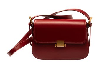 Burgundy omuz deri çanta beyaz arka planda izole. 