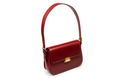 Burgundy omuz deri çanta beyaz arka planda izole. 