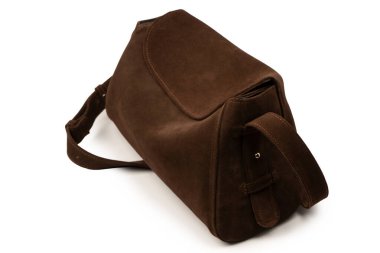 Kahverengi süet çanta beyaz arka planda izole. 