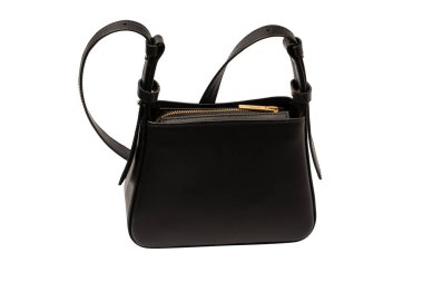 Beyaz arka planda izole edilmiş siyah deri haç ceset torbası.. 