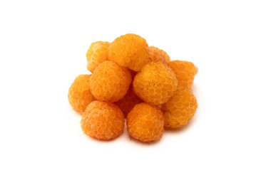 Beyaz arka planda izole edilmiş taze ahududu. Üst görünüm. 