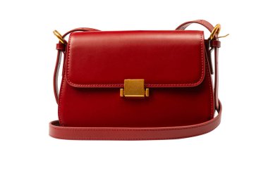 Burgundy omuz deri çanta beyaz arka planda izole. 