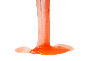 Beyaz arka planda izole edilmiş kırmızı balçık oyuncağı. Üst görünüm. 