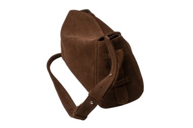 Kahverengi süet çanta beyaz arka planda izole. 