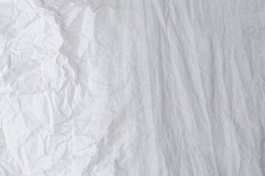 Buruşmuş beyaz kağıt arka plan. Üst Manzara. Boşluğu kopyala. 