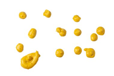 Sarı sos beyaz arka planda izole edilmiş. Üst görünüm. 