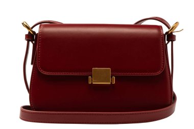 Burgundy omuz deri çanta beyaz arka planda izole. 