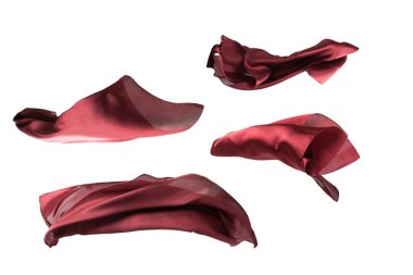 Beyaz arkaplanda kırmızı ipek eşarp akışı. 