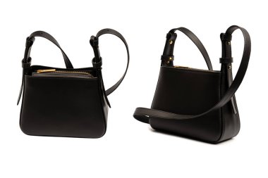 Beyaz arka planda izole edilmiş siyah deri haç ceset torbası.. 