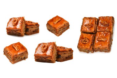 Beyaz arka planda izole edilmiş lezzetli baklava.