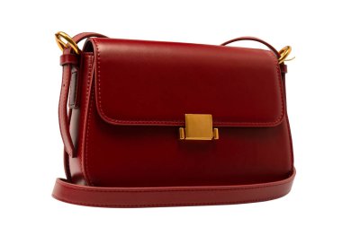 Burgundy omuz deri çanta beyaz arka planda izole. 