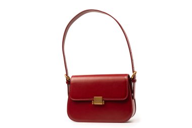 Burgundy omuz deri çanta beyaz arka planda izole. 